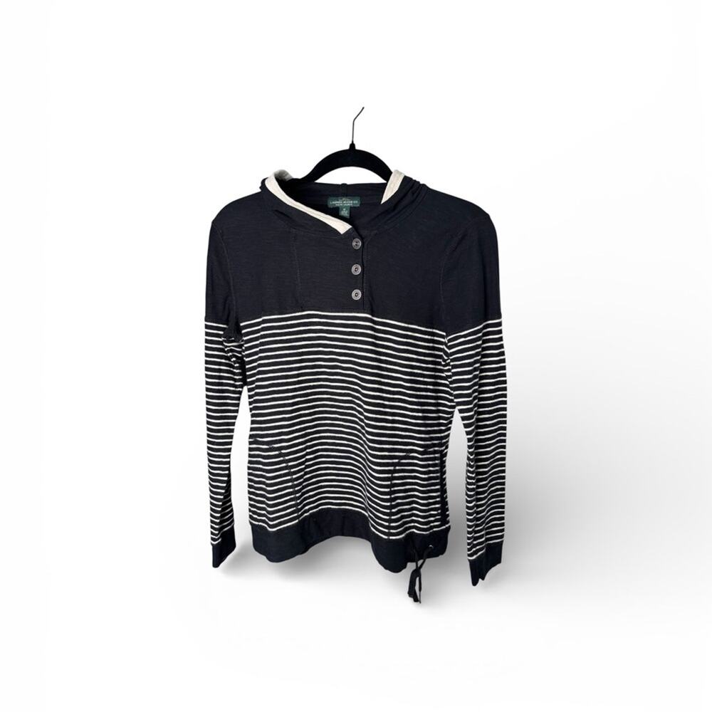 Ralph Lauren Black & White Striped Hooded Long Sleeve Cotton Shirt Size M